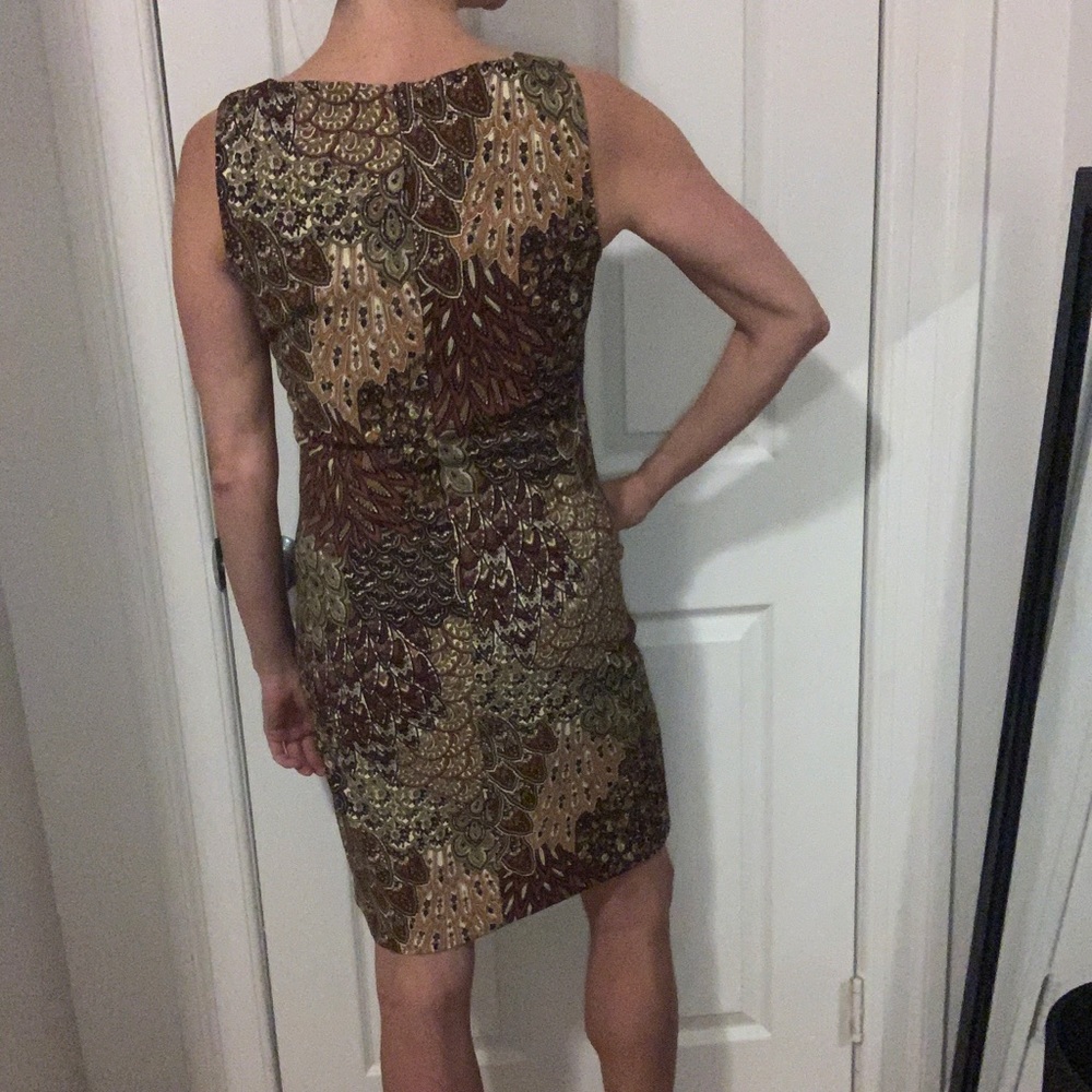 CONNECTED APPAREL Leaf Pattern Brown/Green 6 Dress - Picture 3 of 7